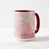 Chic Rose Blush Silber Tropfen Monogramm Tasse (VorderseiteRechts)