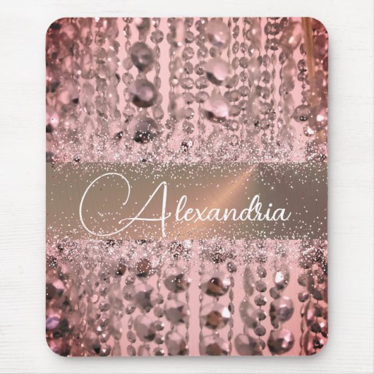 Chic Rose Blush Stringperlen Glitterie Mousepad (Vorne)