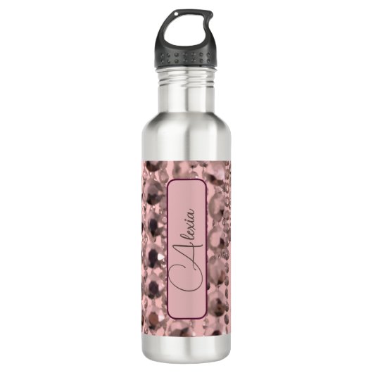 Chic Rose Blush Stringperlen Personalisiert Edelstahlflasche (Vorderseite)