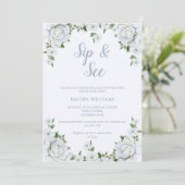 Chic Rose Border Sip & See Einladung (Stehend Vorderseite)
