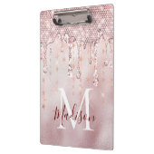 Chic Rose errötet Gold Glitzer Tropf Monogramm Klemmbrett (Links)