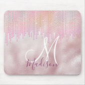 Chic Rose errötet Kristall Tropfen Monogramm Mousepad (Vorne)