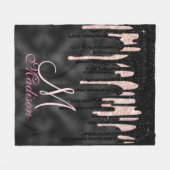 Chic Rose errötet schwarzen Glitzer Tropfen Monogr Fleecedecke (Vorderseite (Horizontal))