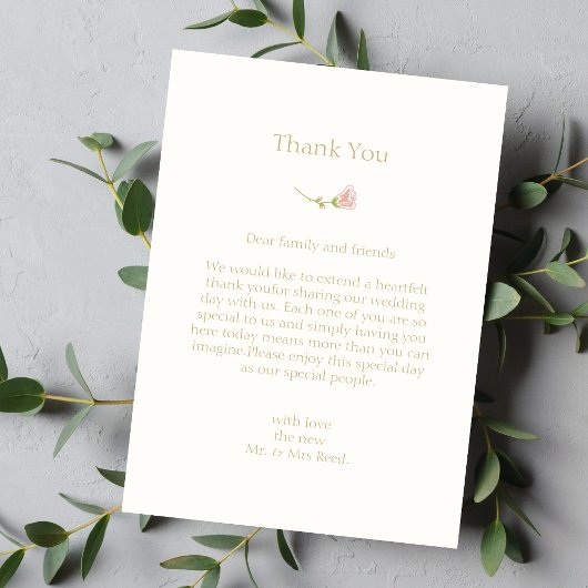 Chic Rose Flat Wedding Danke Karte