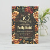 Chic Rose Floral 50Th Birthday Einladung (Stehend Vorderseite)