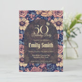 Chic Rose Floral Her Birthday Einladung (Stehend Vorderseite)