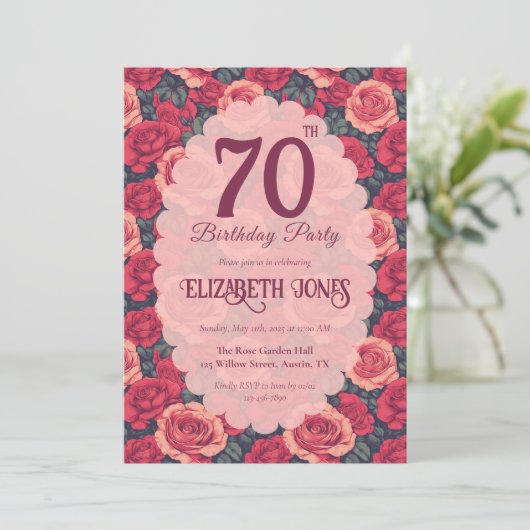 Chic Rose Floral Milestone Birthday Einladung (Stehend Vorderseite)