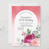 Chic Rose Floral Red Glitzer Geburtstag Einladung (Vorderseite)