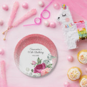 Chic Rose Floral Red Glitzer Geburtstag Pappteller (Party)