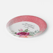 Chic Rose Floral Red Glitzer Geburtstag Pappteller (Schrägansicht)