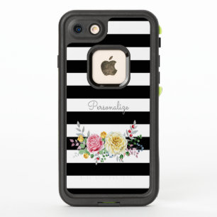 Chic Rose Floral Trendy Black Stripes und Name