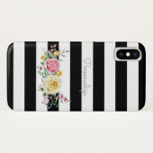 Chic Rose Floral Trendy Black Stripes und Name Case-Mate iPhone Hülle (Rückseite (Horizontal))