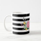 Chic Rose Floral Trendy Black Stripes und Name Kaffeetasse (Links)