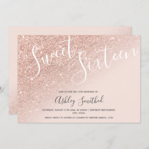 Chic Rose Glitzer ombre rosa 16 . Geburtstag 16 Einladung