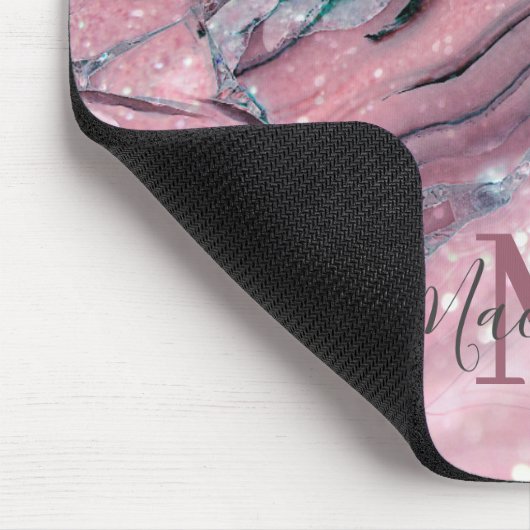 Chic Rose Gold Agate Geode Sparkle Monogram Mousepad (Ecke)