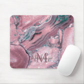 Chic Rose Gold Agate Geode Sparkle Monogram Mousepad (Mit Mouse)