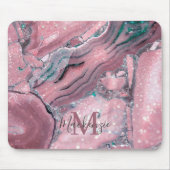 Chic Rose Gold Agate Geode Sparkle Monogram Mousepad (Vorne)