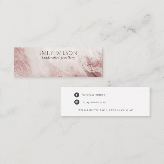 Chic Rose Gold Agate Marble Stud Earring Display Mini Visitenkarte (Vorne/Hinten)
