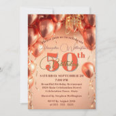 Chic Rose Gold Balloons & Chandelier 50. Geburtsta Einladung (Vorderseite)