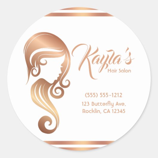 Chic Rose Gold Beauty Girl Salon Runder Aufkleber (Vorderseite)