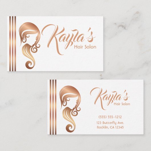 Chic Rose Gold Beauty Girl Salon Visitenkarte (Vorne/Hinten)