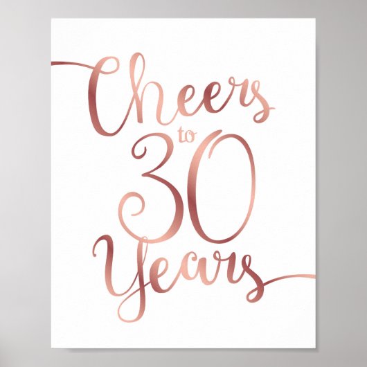 Chic Rose Gold BIS 30 JAHRE signieren Poster (Vorne)
