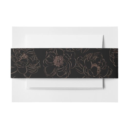 Chic Rose Gold Black Floral Wedding Einladungsbanderole (Vorderseite Beispiel)