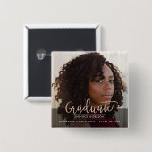 Chic Rose Gold & Black Graduation Party | Foto Button (Vorne & Hinten)