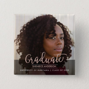 Chic Rose Gold & Black Graduation Party   Foto Button