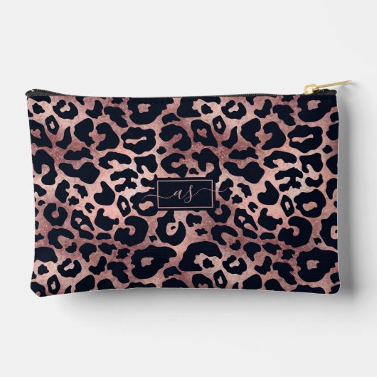 Chic Rose Gold Black Leopard Print Mit Monogramm Zubehörtasche (Rückseite)