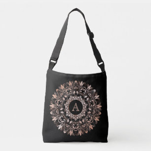 Chic Rose Gold Black Mandala Monogram Tragetaschen Mit Langen Trägern