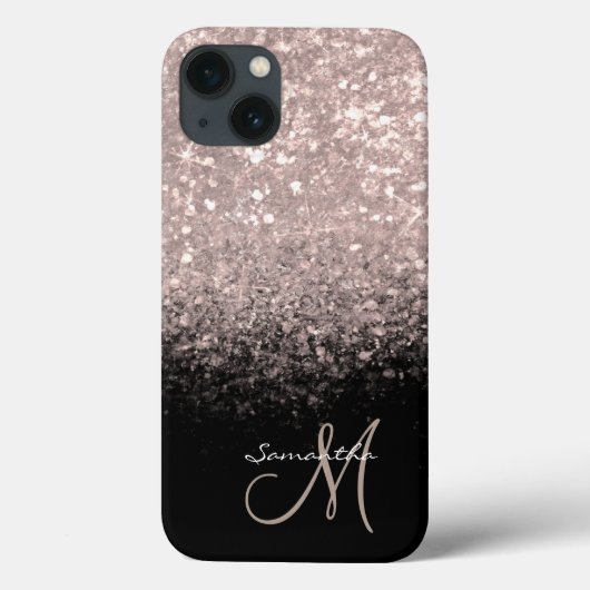 Chic Rose Gold & Black Monogram Case-Mate iPhone Hülle (Rückseite)