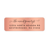 Chic Rose Gold Black Script Rücksendeadresse (Vorne)