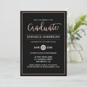 Chic Rose Gold & Black Script & Script Abschluss Einladung (Stehend Vorderseite)