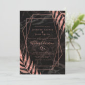 Chic Rose Gold Blätter Geometrisches Muster Hochze Einladung (Stehend Vorderseite)
