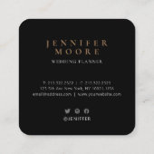 Chic Rose Gold Blue Watercolor Monogram Foto Quadratische Visitenkarte (Rückseite)