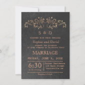 Chic Rose Gold Blüh Swirl Black Wedding Einladung (Vorderseite)