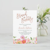 Chic Rose Gold Blumenbrunch Bubbly Brautparty Einladung (Stehend Vorderseite)