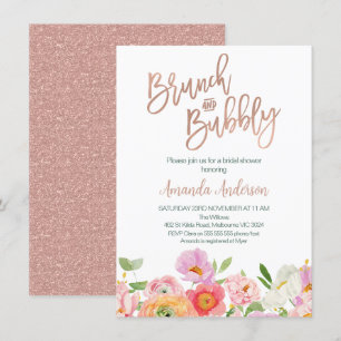 Chic Rose Gold Blumenbrunch Bubbly Brautparty Einladung
