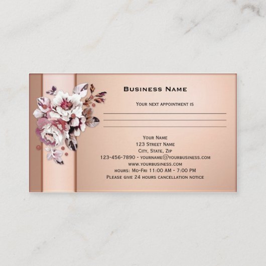 Chic Rose Gold Blumenkarte Business Card Terminkarte (Rückseite)