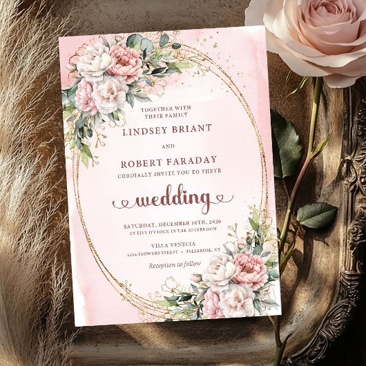 Chic Rose Gold Blush Botanical Wedding Invitation Einladung