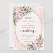 Chic Rose Gold Blush Botanical Wedding Invitation Einladung (Vorderseite)