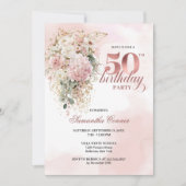 Chic Rose Gold Blush Floral 50th Birthday Invite @ Einladung (Vorderseite)