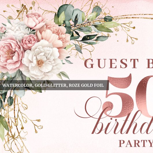 Chic Rose Gold Blush Floral Greenery 50th Birthday Pappteller