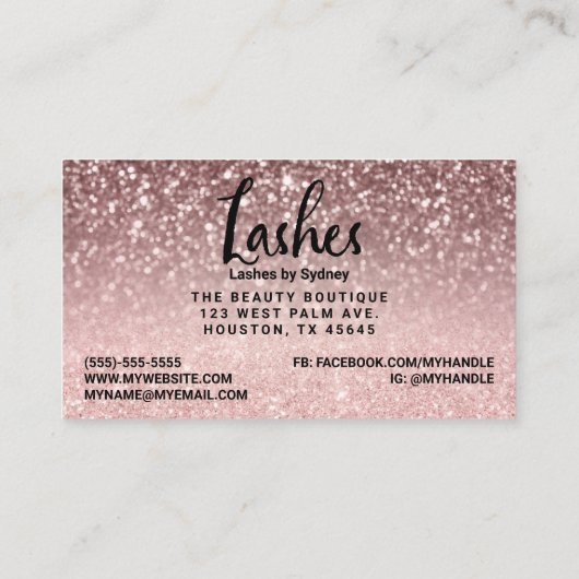 Chic Rose Gold Blush Pink Glitzer Lashes Visitenkarte (Rückseite)