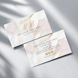 Chic Rose Gold Blush Pink Marmor Monogramm Visitenkarte