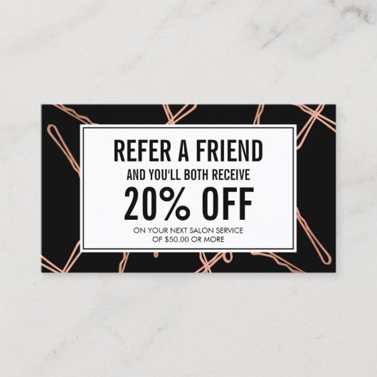 Chic Rose Gold Bobby Buttone auf Black Refercard Empfehlungskarte (Vorderseite)