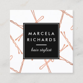 Chic Rose Gold Bobby Buttone Friseur Stylistische  Quadratische Visitenkarte