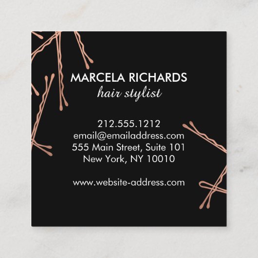 Chic Rose Gold Bobby Buttone Friseur Stylistische Quadratische Visitenkarte (Rückseite)