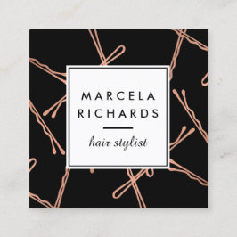 Chic Rose Gold Bobby Buttone Friseur Stylistische  Quadratische Visitenkarte